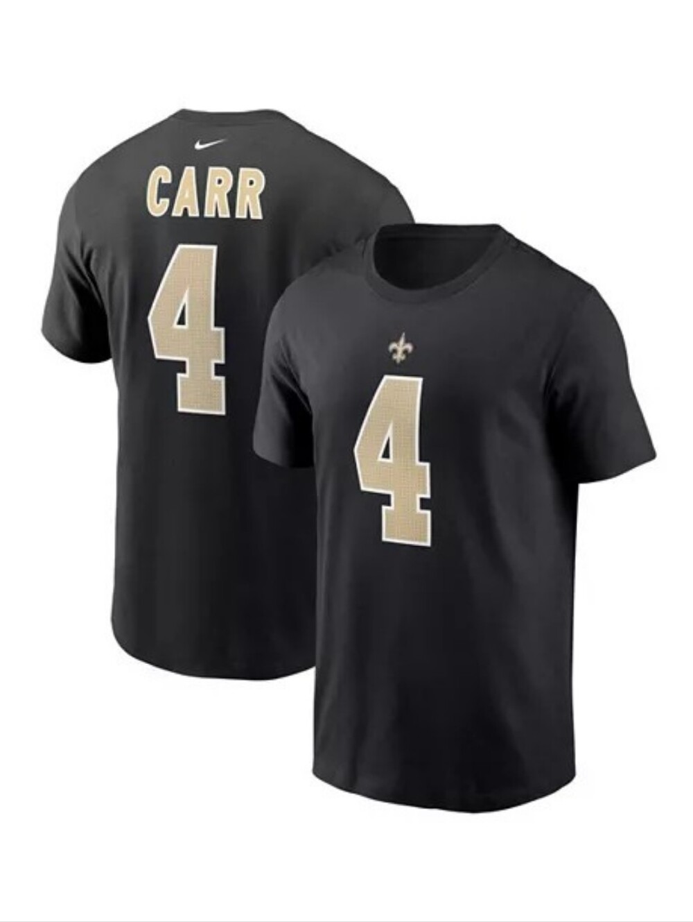 NFL Derek Carr #4 Tshirt New Orleans Saints M Men's NWT $40 Nike Black Gold